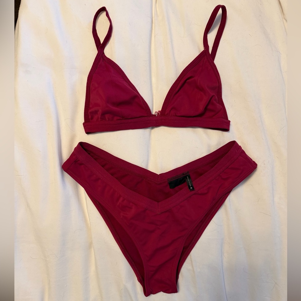 Red Triangle Bikini Set High Cut Bottoms Minimal Swimwear